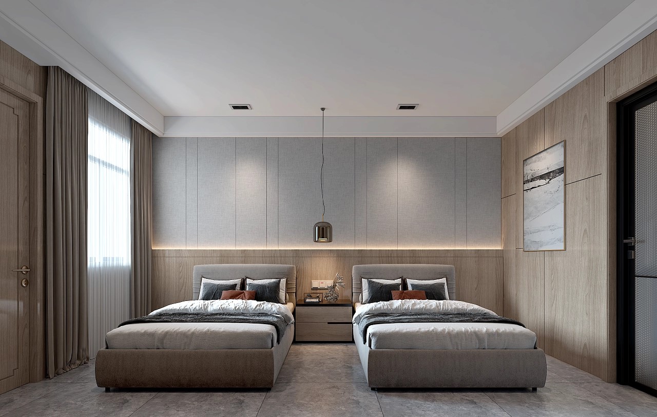 原木風賓館房間裝修設計效果圖